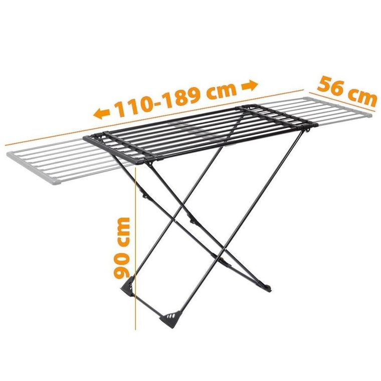 Vilde, suszarka na pranie metalowa, czarna rozsuwana XXL, 110-189 cm
