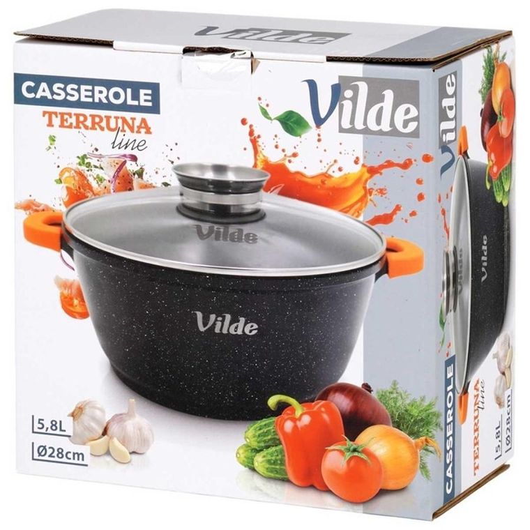 Vilde, Terruna Aroma, garnek ze szklaną pokrywką, granitowy, 28 cm, 5,8l