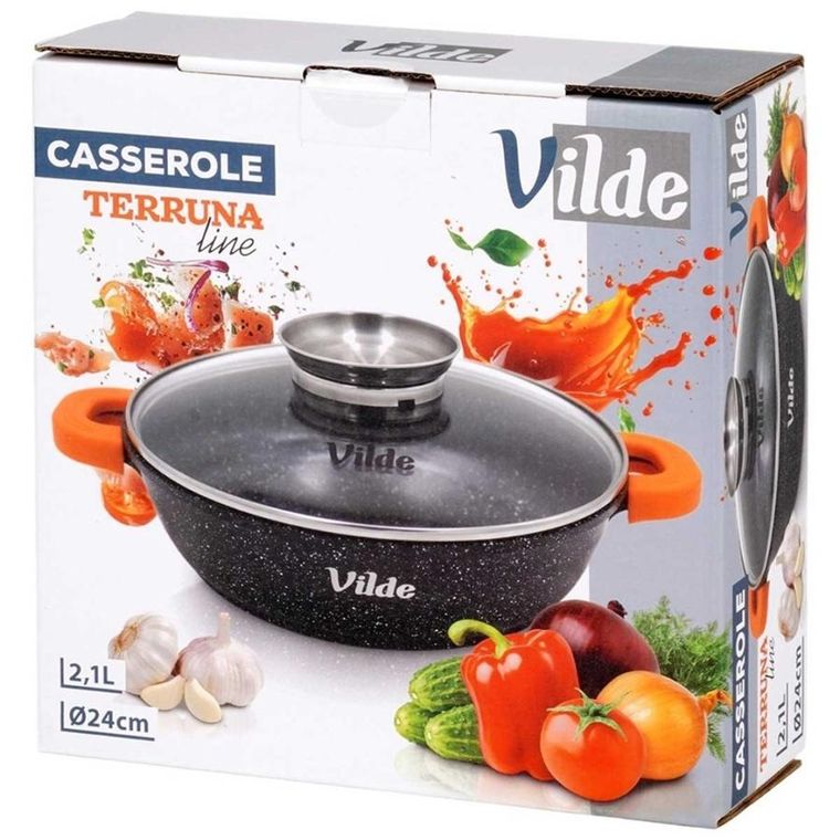 Vilde, Terruna Aroma, patelnia granitowa, ze szklaną pokrywką, głęboka, 24 cm, 2,1l