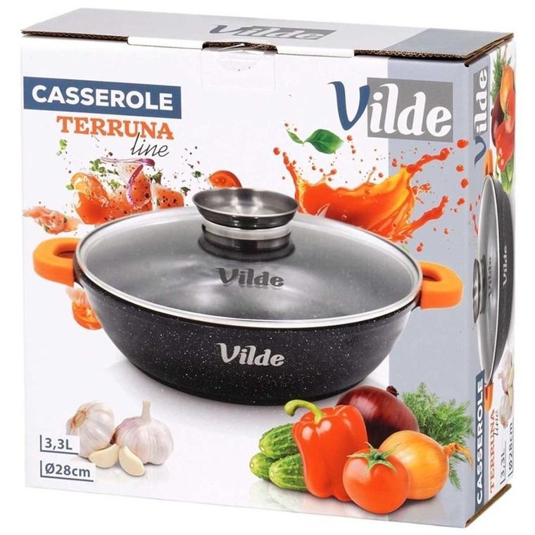 Vilde, Terruna Aroma, patelnia granitowa, ze szklaną pokrywką, głęboka, 28 cm, 3,3l