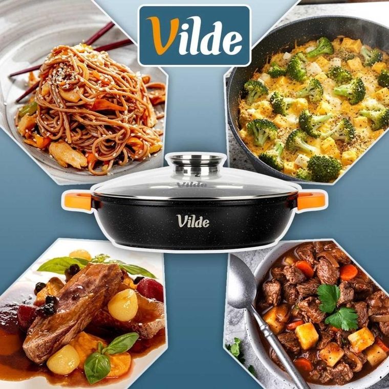 Vilde, Terruna Aroma, patelnia granitowa, ze szklaną pokrywką, głęboka, 32 cm, 4,7l