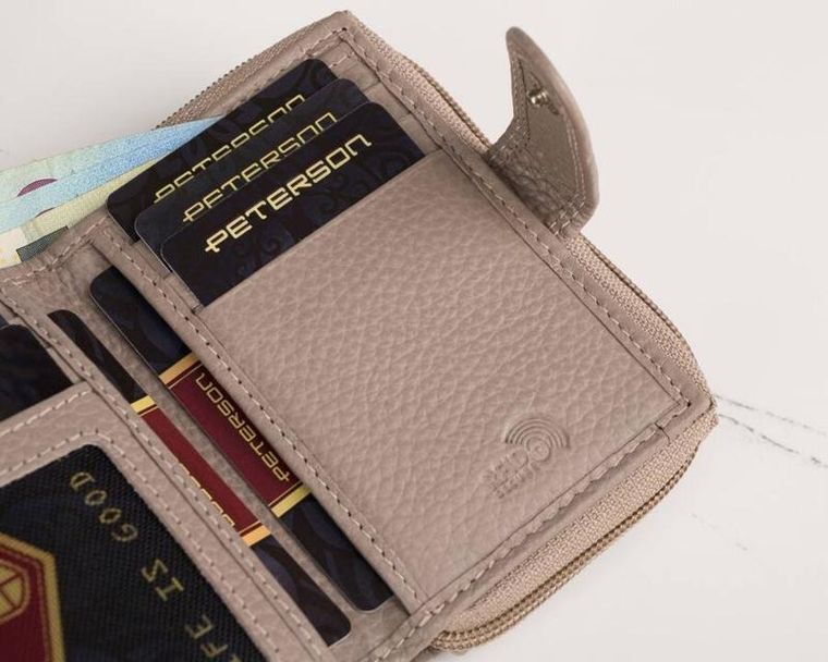 Zestaw: Torebka skórzana, Portfel, beżowy, Peterson