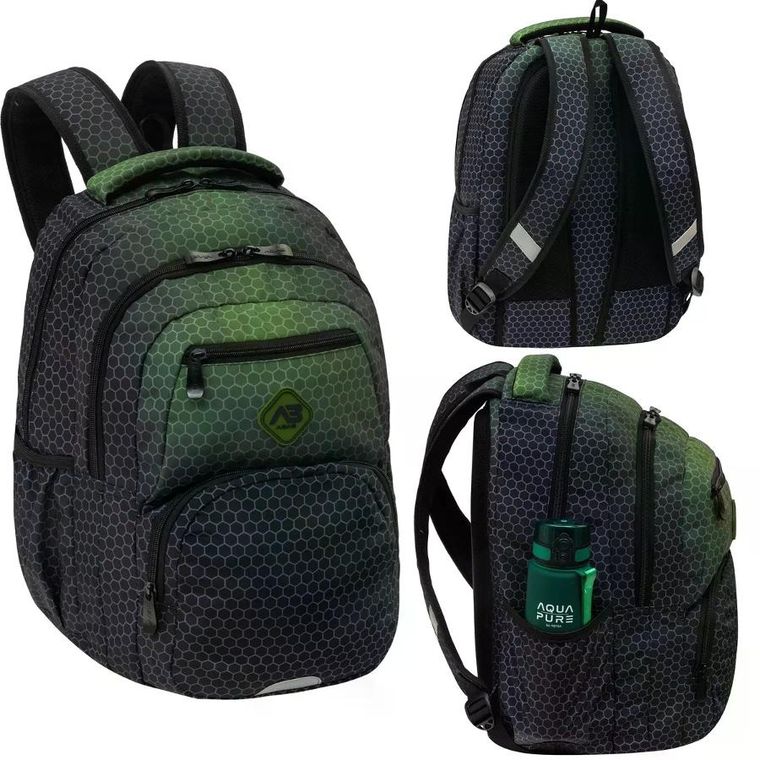 Abag, plecak szkolny, 3-komorowy, hexagon green ombre