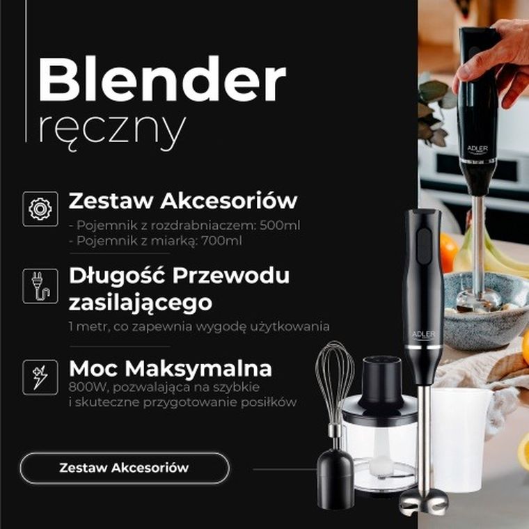 Adler, blender ręczny z miarką