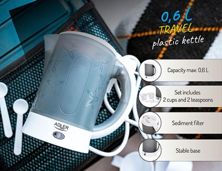 Adler, czajnik elektryczny, plastikowy, 0,6 l, 600W, AD 1268