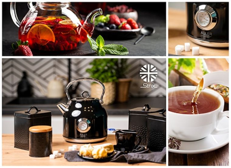 Adler, czajnik elektryczny z termometrem, czarny, 1,7l