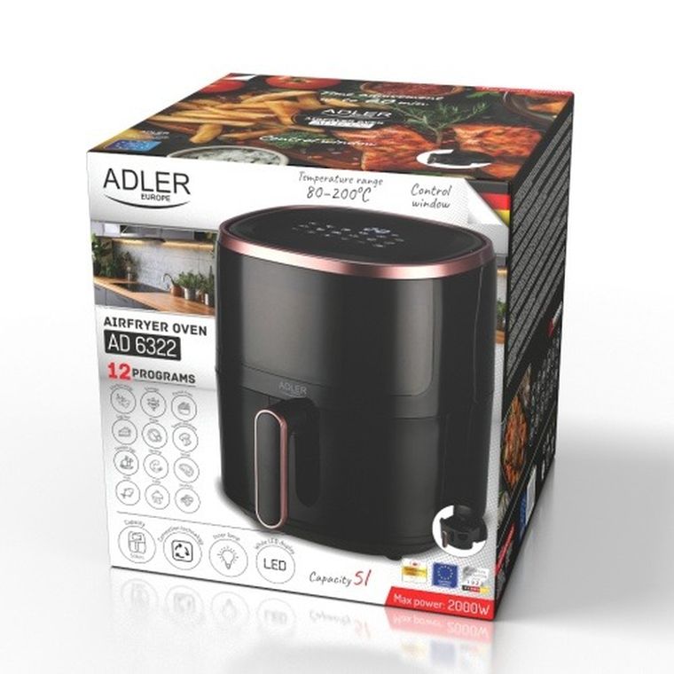 Adler, frytkownica beztłuszczowa, air fryer, LED, 12 programów, 5l