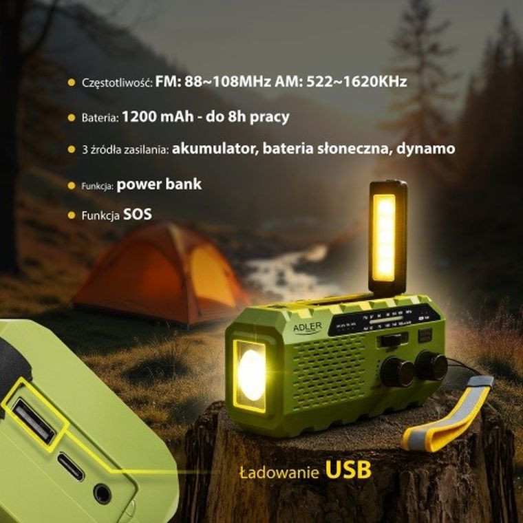 Adler, radio solarne z korbką ręczną