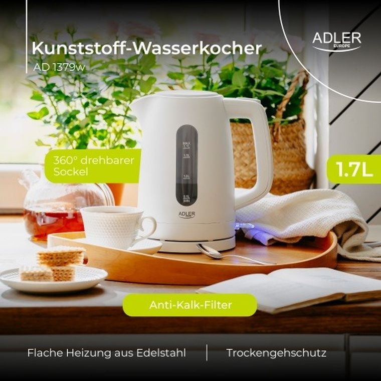 Adler, Strix, czajnik elektryczny, biały, 1,7l