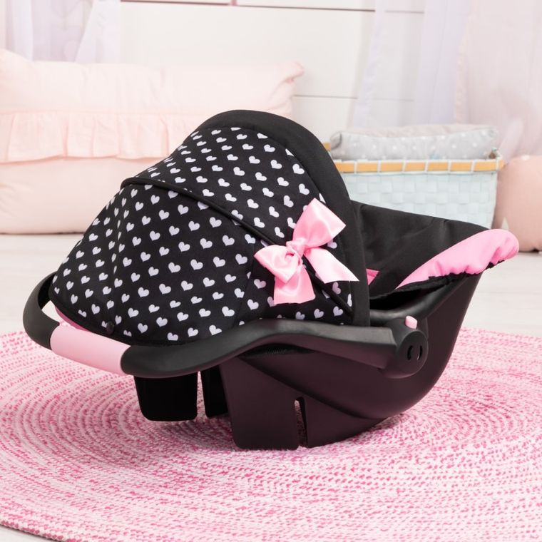 Bayer Design, Deluxe, fotelik samochodowy dla lalek z baldachimem, czarno-różowy