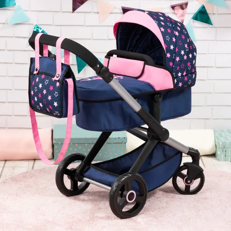 Bayer Design, Xeo Combi, głęboki wózek dla lalek z torbą, niebieski z wróżką