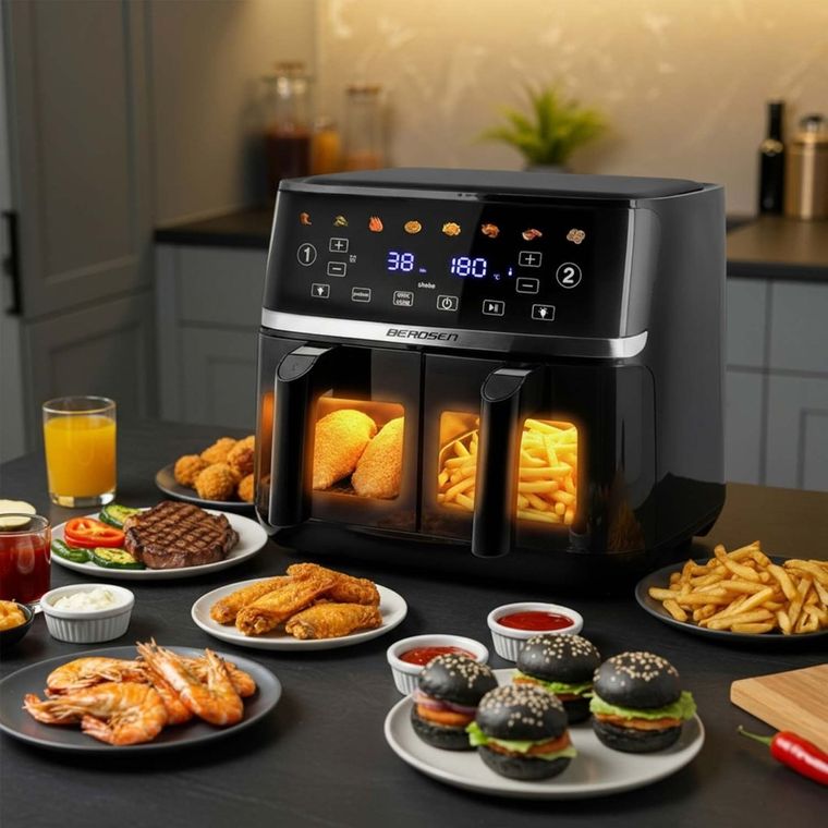 Berdsen, frytkownica beztłuszczowa, air fryer, dwukomorowy, 1700W, czarny, 10,2l, BD-657