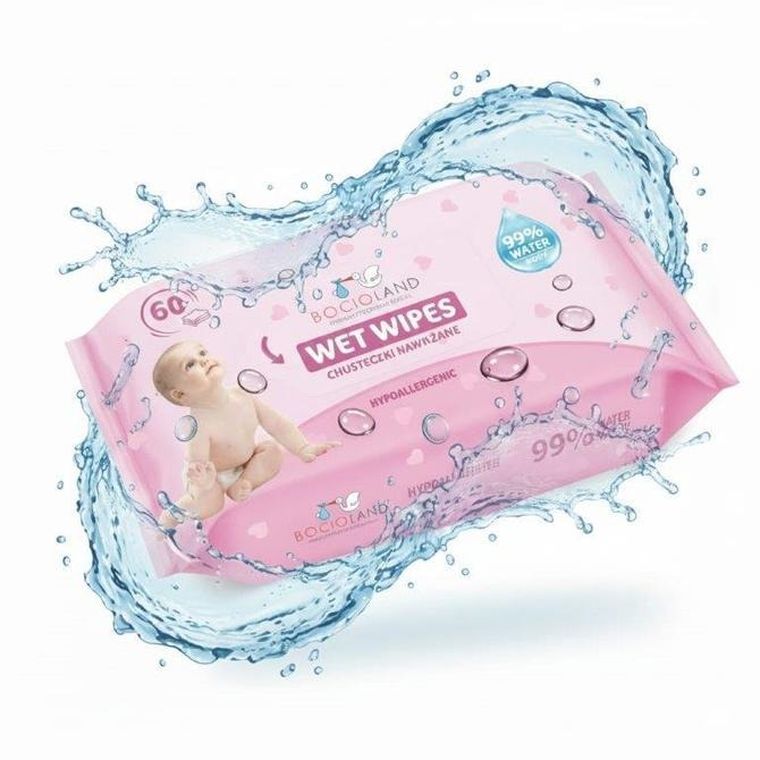 Bocioland, chusteczki nawilżane, 99% wody, 60 szt.