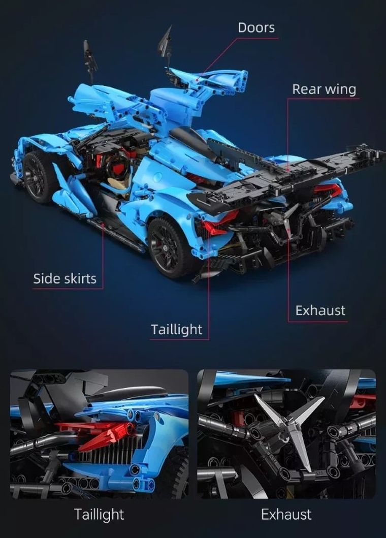 Cada, V12 Hypercar, pojazd wyścigowy, niebieski, 1:8, 60 cm, 3865 elementów