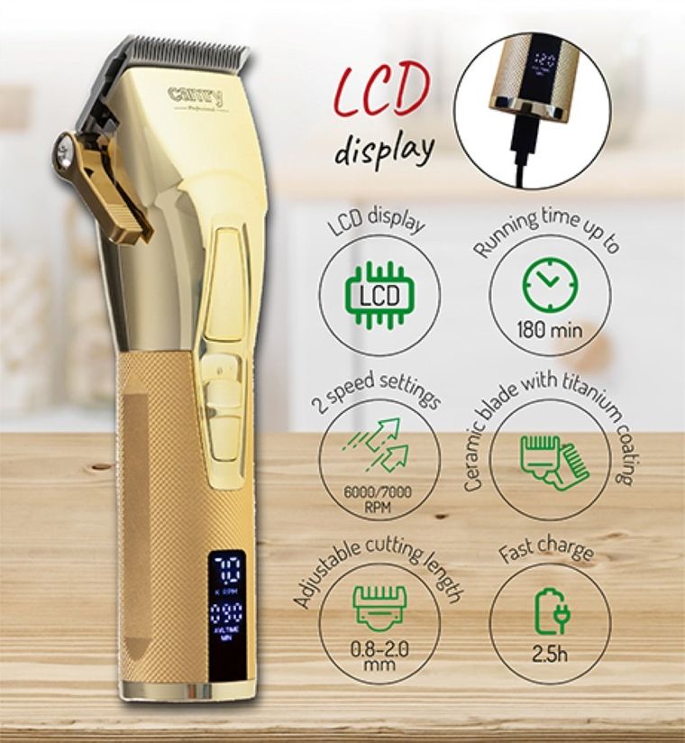 Camry, profesjonalna maszynka do strzyżenia włosów z wyświetlaczem LCD, CR 2835G