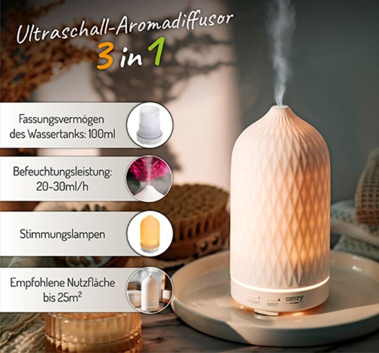 Camry, ultradźwiękowy dyfuzor zapachowy, 3w1, CR 7970, biały