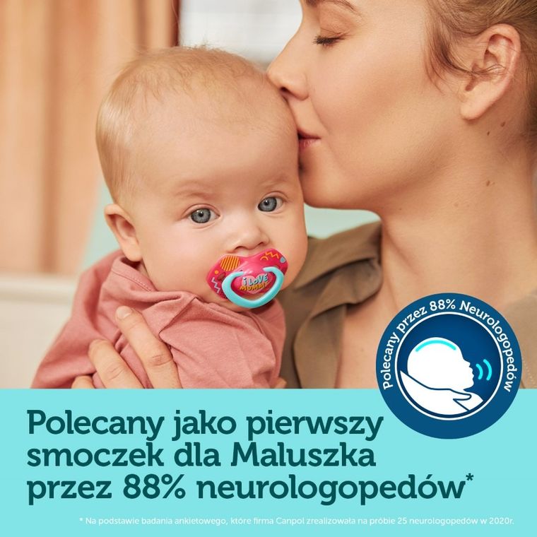 Canpol babies, Neon Love, smoczek uspokajający, silikonowy, symetryczny, 6-18m, 2 szt., różowy