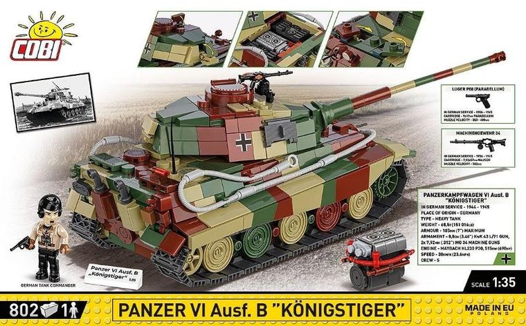 Cobi, Historical Collection WWII, Niemiecki czołg ciężki Panzer VI Ausf. B Königstiger Tygrys Królewski, 1:35, klocki, 802 elementy
