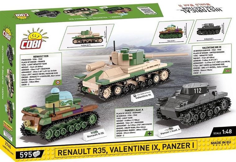 Cobi, Historical Collection WWII, Renault Valetine Panzer I, 1:48, klocki, 595 elementów