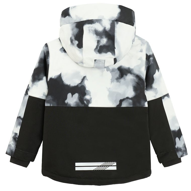 Cool Club, Wodoszczelna kurtka narciarska chłopięca z kapturem, ocieplana, czarno-biała