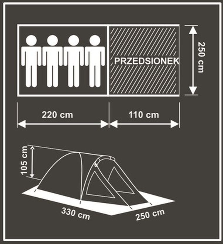 Enero Camp, Comfort, namiot 4 osobowy, 330-250-105 cm