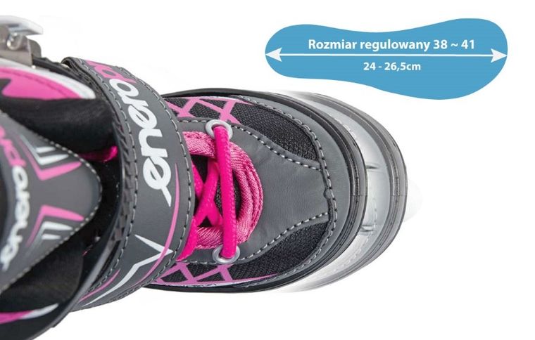 Enero Pro, łyżworolki, 4w1, LED, różowo-szare, rozmiar 38-41