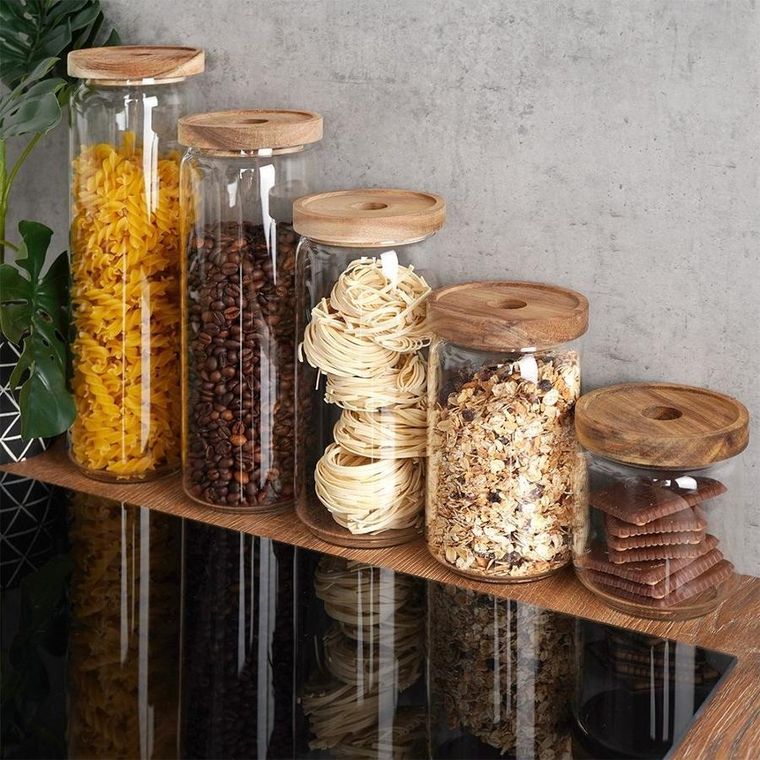 Excellent Houseware, słoik kuchenny z uszczelką i drewnianą pokrywką, szklany, 1 l