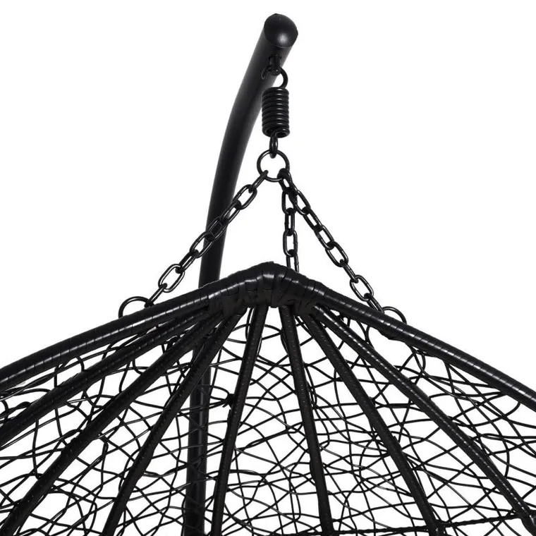 HaloFuture, fotel wiszący, dwuosobowy, kokon, czarny, beżowa poduszka