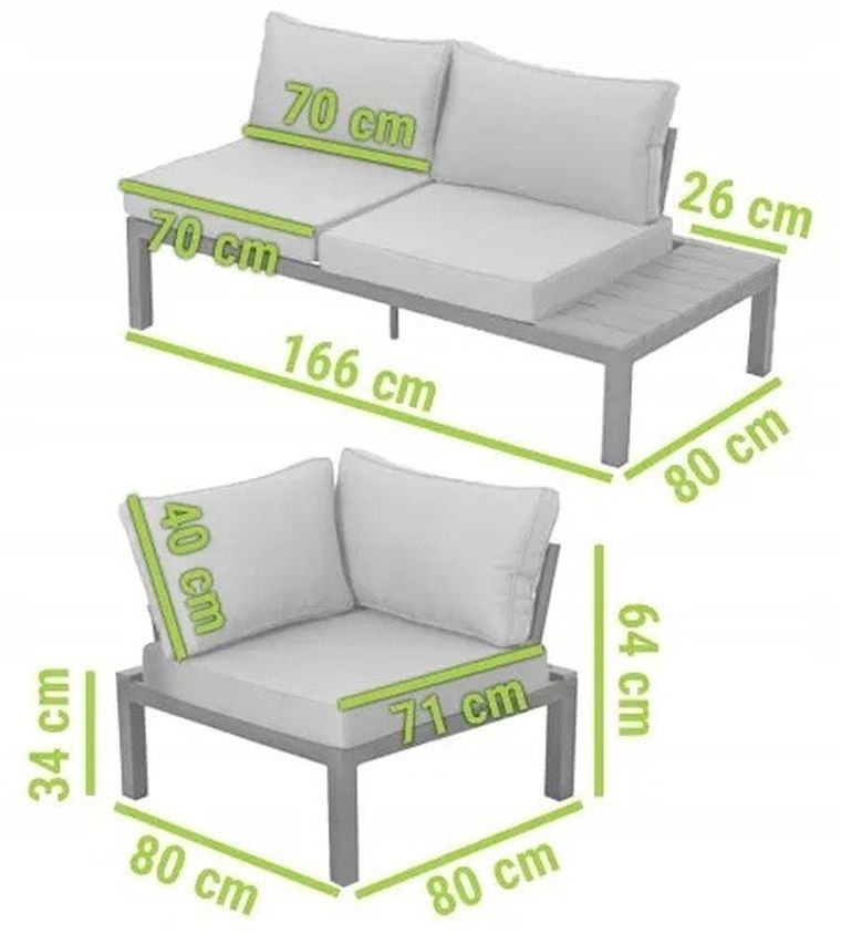 Hedo, narożnik ogrodowy na taras ze stolikiem i poduszkami, 6 osobowy