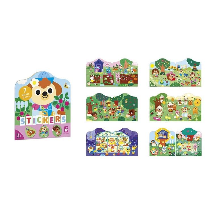 Janod, Ogród, książeczka do wyklejania, z naklejkami