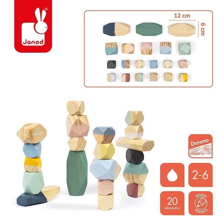 Janod, Sweet Cocoon, drewniane kamyki, 20 elementów