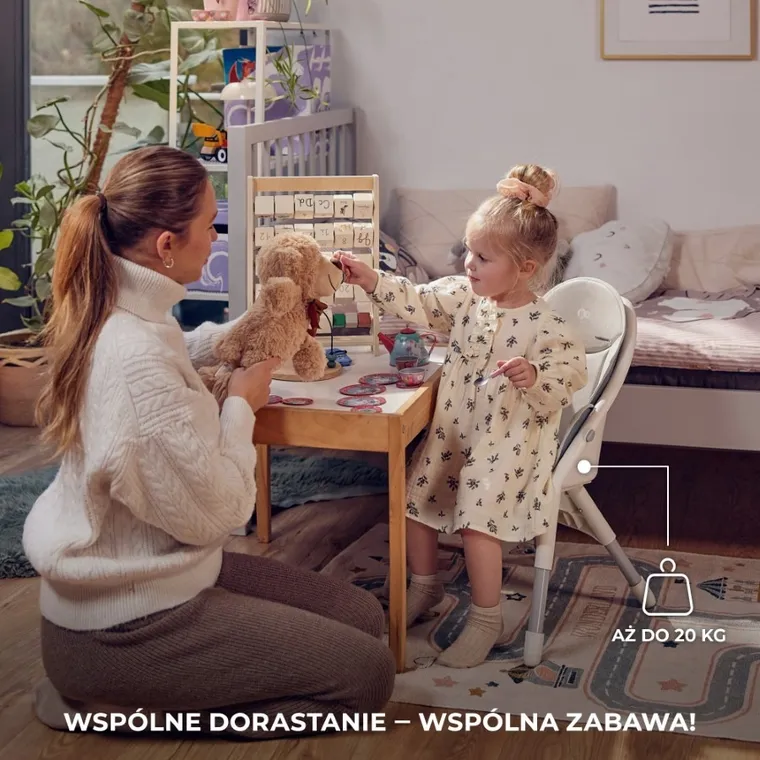 Kinderkraft, Dinnly, krzesełko do karmienia 2w1, szare