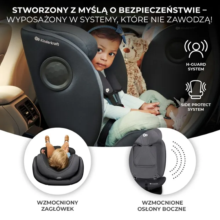Kinderkraft, fotelik samochodowy 360, I-size, Grey, 40-150 cm