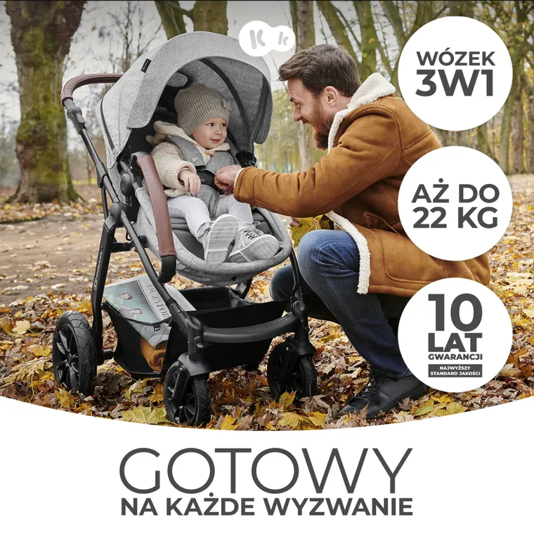 Kinderkraft, Moov, wózek wielofunkcyjny 3w1, szary