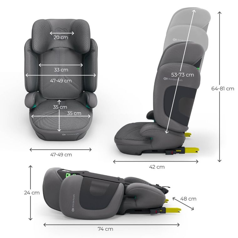 Kinderkraft, XPAND 2 PRO, i-Size, fotelik samochodowy, rocket grey, 100-150 cm