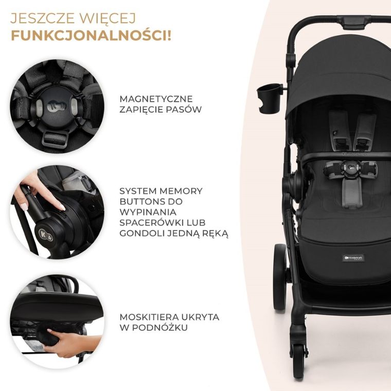 Kinderkraft, Yoxi, wózek wielofunkcyjny 2w1, Moonlight Grey