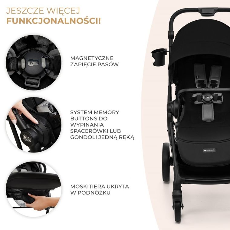 Kinderkraft, Yoxi, wózek wielofunkcyjny 2w1, Pure Black
