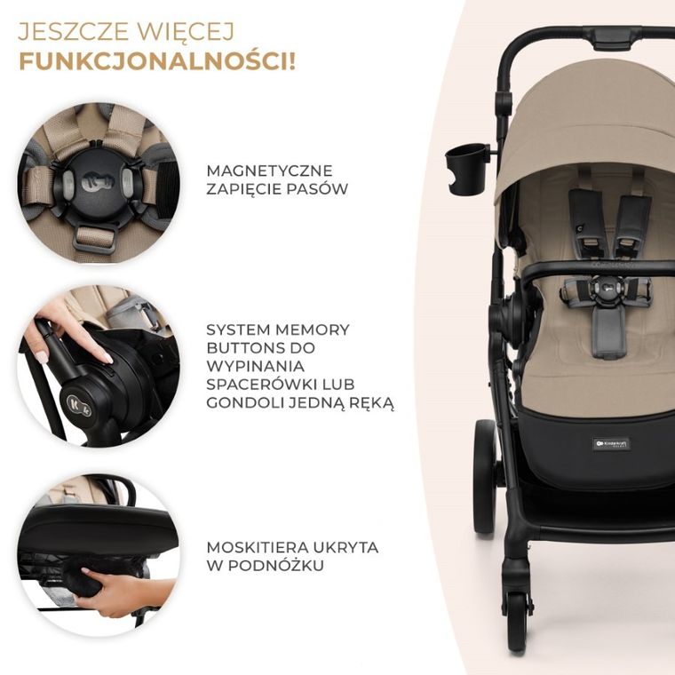 Kinderkraft, Yoxi, wózek wielofunkcyjny 2w1, Sand Beige