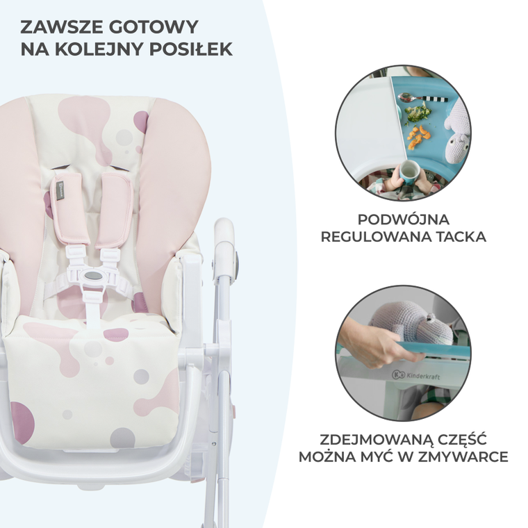 Kinderkraft, Yummy, krzesełko do karmienia, różowe