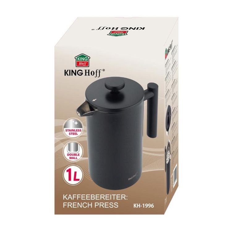 Kinghoff, stalowy zaparzacz tłokowy do kawy, herbaty, 1l, kh-1996