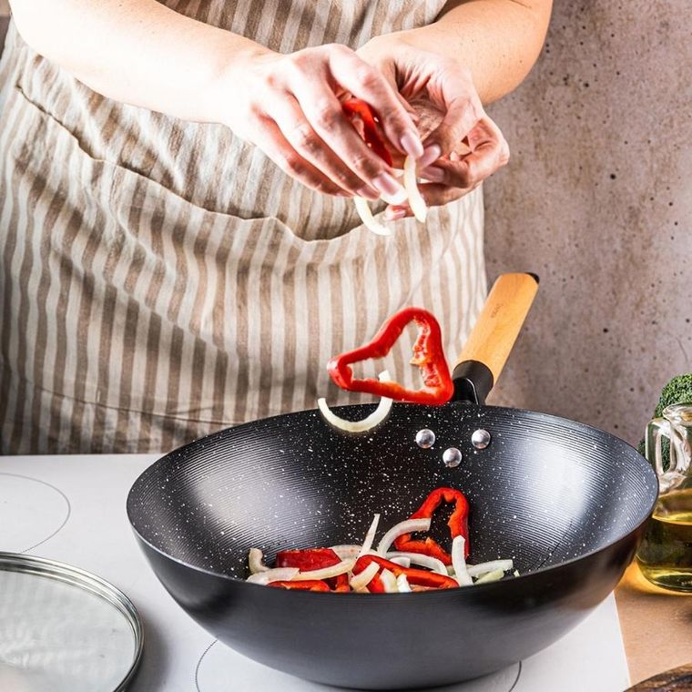 Kinghoff, wok z pokrywą, z powłoką marmurkową, 30 cm, kh-1984