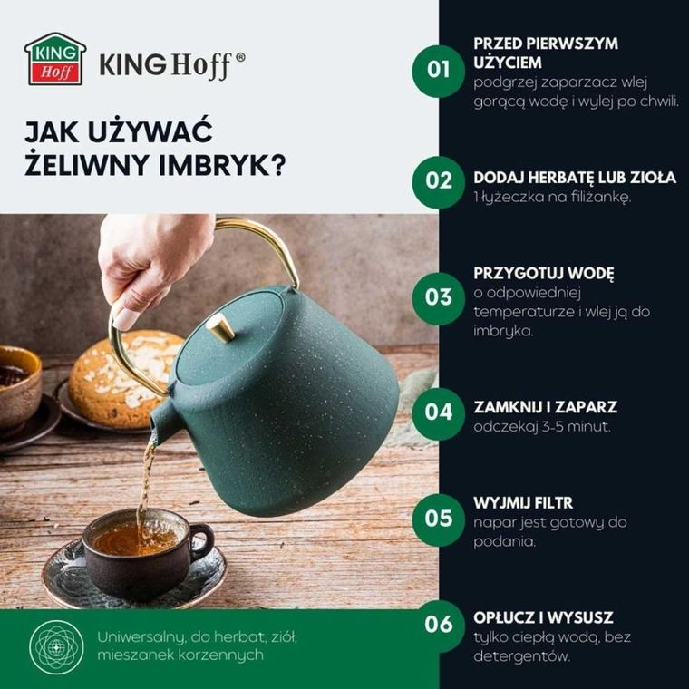 Kinghoff, zaparzacz żeliwny imbryk z filtrem, 1l