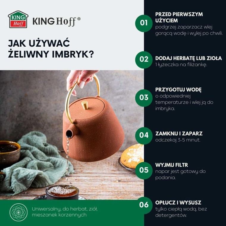 Kinghoff, zaparzacz żeliwny imbryk z filtrem, 1l