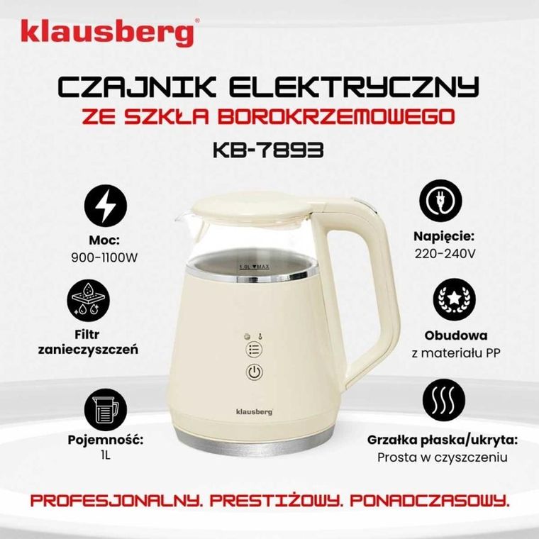 Klausberg, czajnik elektryczny LED z regulacją temperatury, 1l