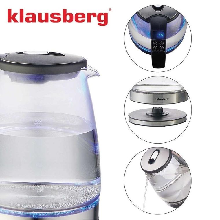 Klausberg, czajnik elektryczny szklany LED rgb, 1,8l