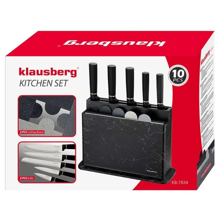 Klausberg, zestaw noży i desek kuchennych na stojaku