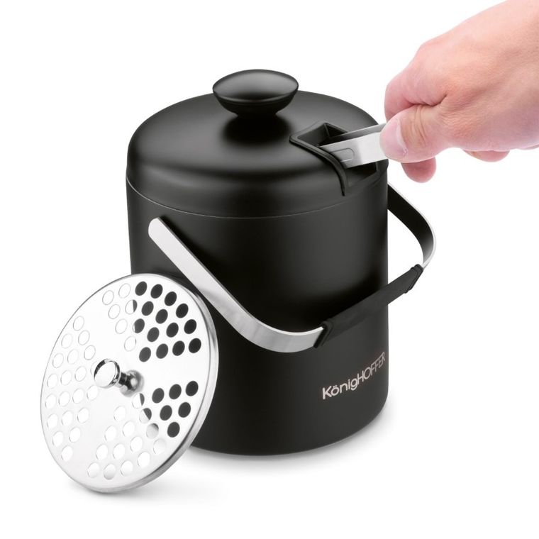 Könighoffer, Lugo, wiaderko do lodu ze szczypcami, czarny mat, 1,3l