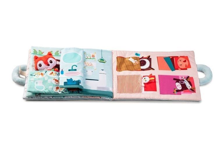 Lilliputiens, miękka książeczka aktywizująca z mini - przytulanką, Dzień dobry, mały lisku, 18 m+