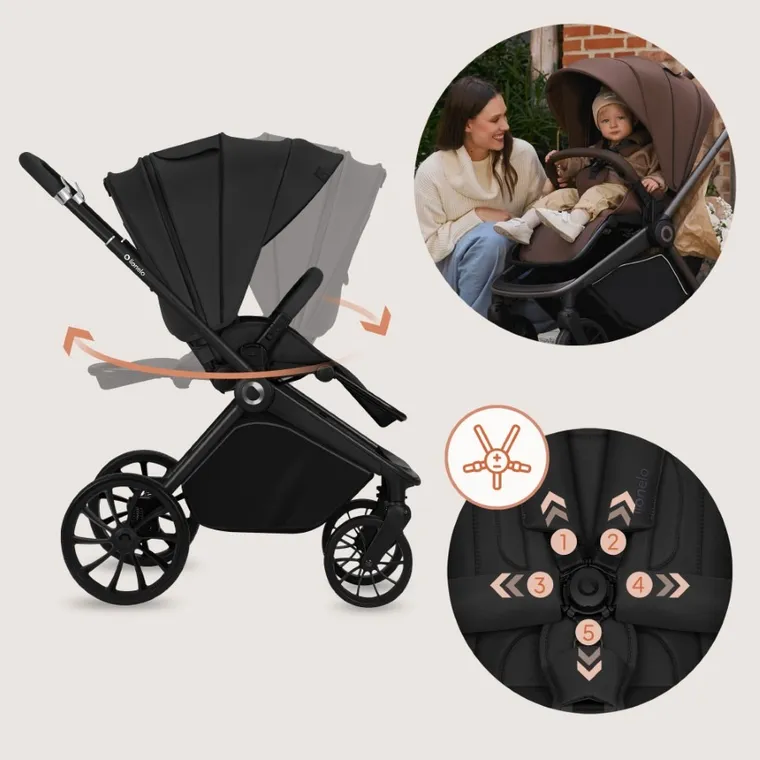 Lionelo, Mika Plus, wózek wielofunkcyjny 3w1, Black Onyx