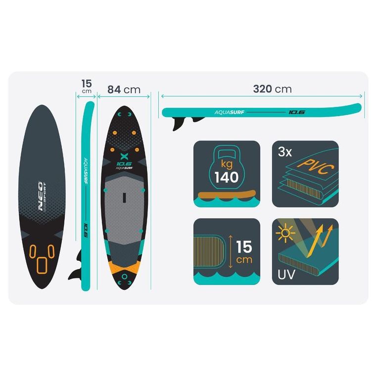 Neo-Sport, Aquasurf, deska SUP, 320-84-15 cm
